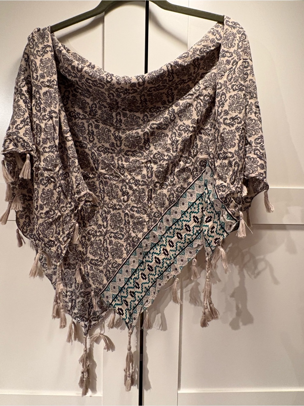 Do Everything In Love Multi Patterned Soft Tassel Scarf in Beige, Black, Blue
